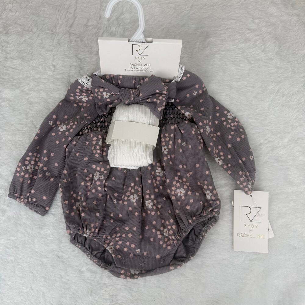 NWT Rachel Zoe 3 piece bubble romper with socks and headband sz 6-9M